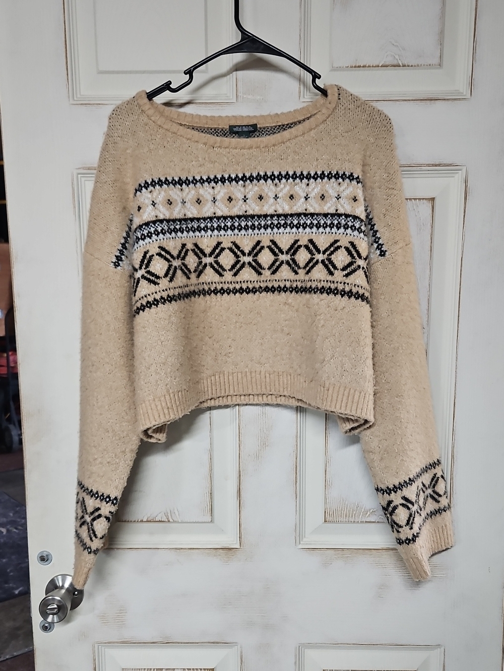 Wild Fable Cream Fair Isle Crop Sweater